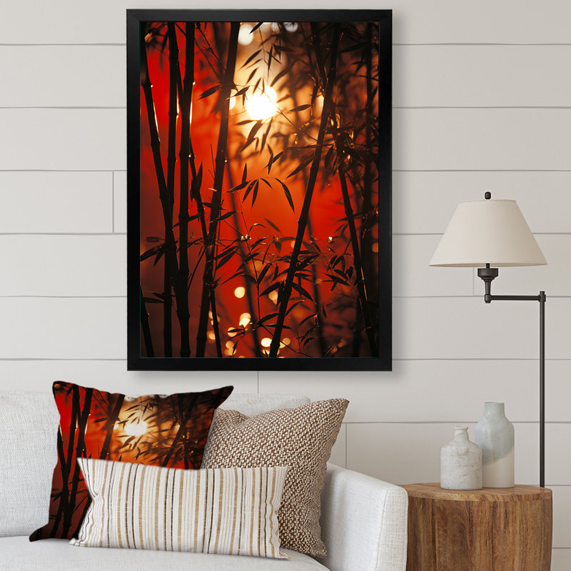 Bamboo Sunset - Bamboo, reproduction d'art sur toile_106585, H 44 po x l 34 po x P 1,5 po, Cadre photo noir