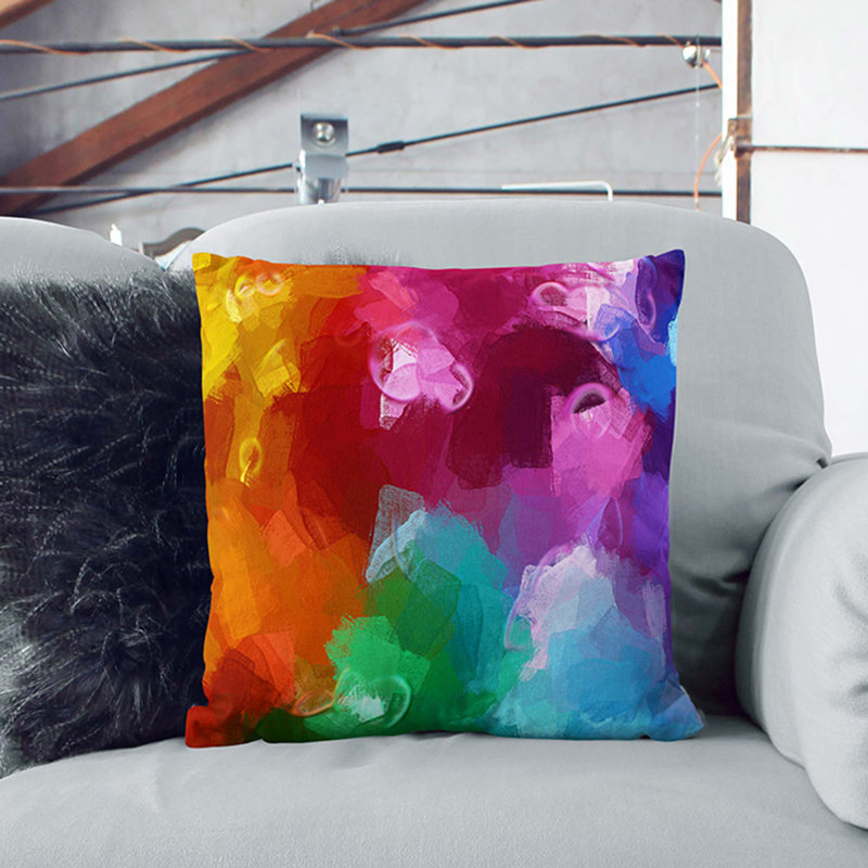 Colour Splashed Abstract Square Throw Cushion, 55 x 55 cm, Black