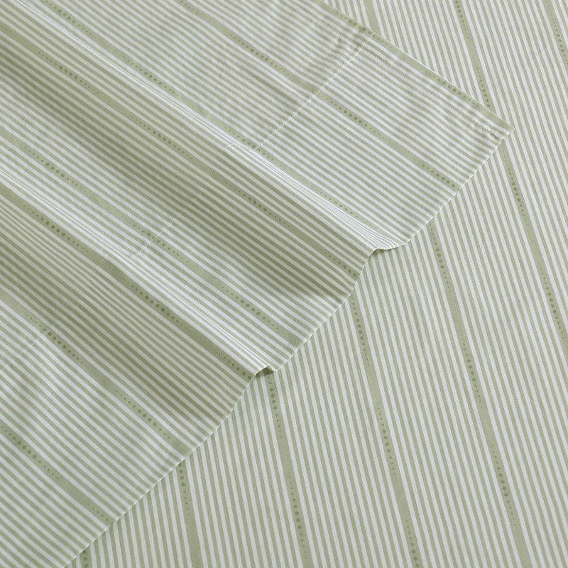 Ensemble de draps en coton percale Nautica, Ensemble de draps pour très grand lit avec 2 taie, Ellipse Stripe Green