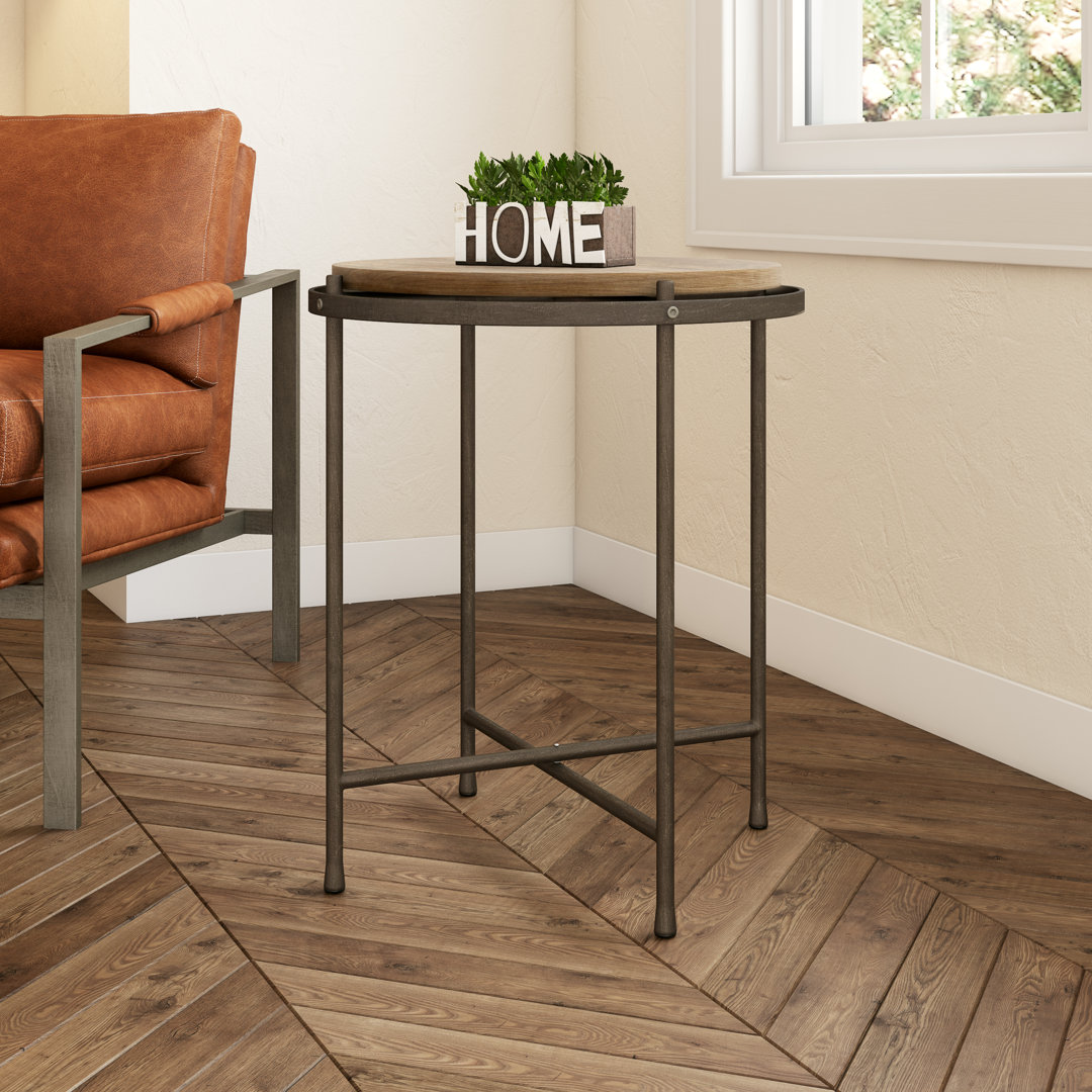 Patton Metal & Wood Round Industrial Accent Table Williston Forge