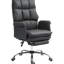 Chaise de bureau en similicuir noir au design ergonomique. Siège réglable de 19,7 po à 22,8 po, dossier inclinable à 155 po, fonction pivotante, repose-pieds, rembourrage épais, facile à nettoyer, capacité de 264 lb et inclinable.