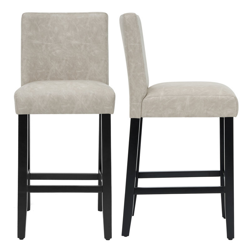 Upholstered 26'' Counter Stool With Solid Wood Frame, 2, Beige