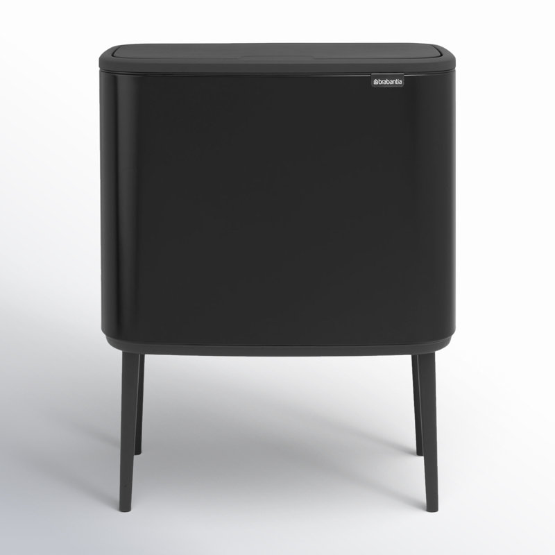 Brabantia Bo Touch Top Dual Compartment Recycling Trash Can, 3 + 6 Gallon (9 Gallon Capacity), Matte Black