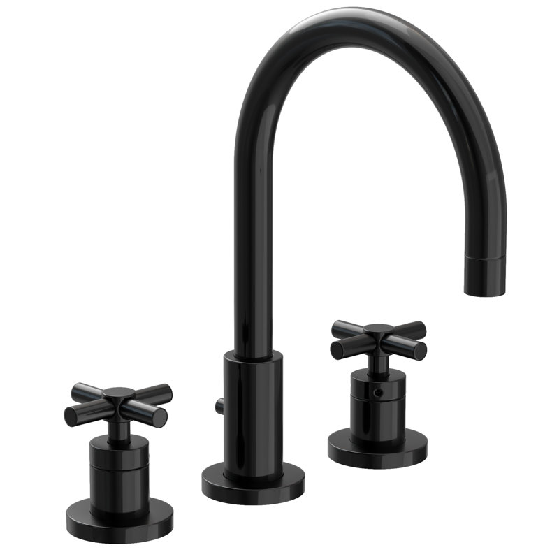 East Linear Widespread Bathroom Faucet with Drain Assembly, Gloss Black