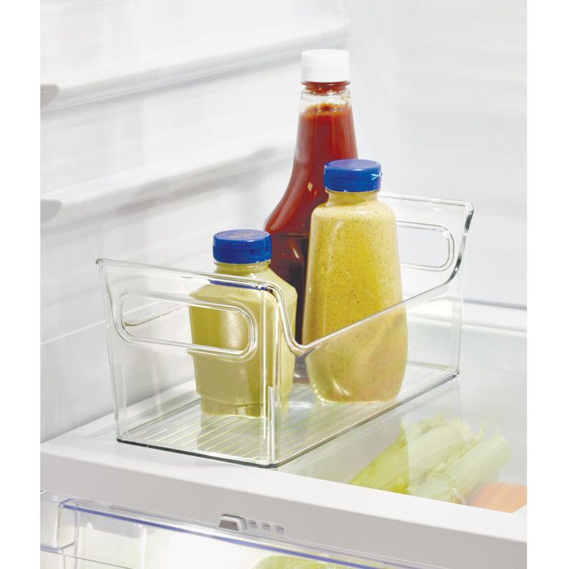 iDesign Condiment Organizer for Fridge - Plastic Fridge Organizer Bins with Handles, Set of 4, Clear