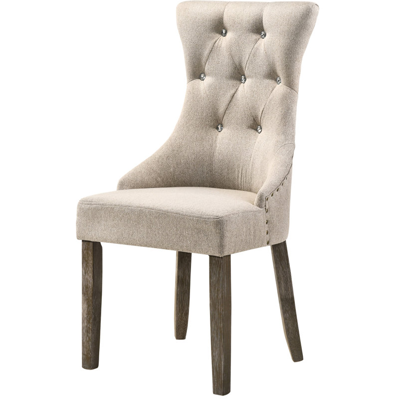 Chaises d'appoint de salle à manger (2) - Beige rembourré, dossier, pieds récupérés gris de 2 pieds rustiques avec dossier, siège moelleux et décor élégant