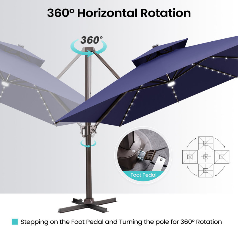 Parasol suspendu en forme de patio 10 pi x 13 pi, base incluse, Navy Blue