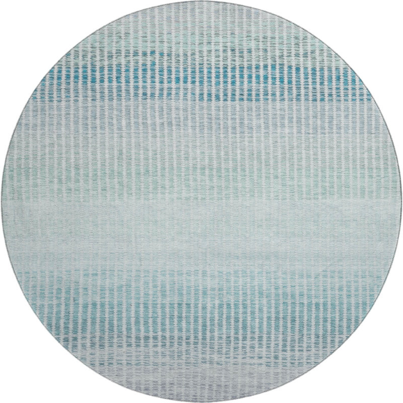 Premium Machine Washable Mayfield AMF2313 Stripes Rug, Blue, 8' Round
