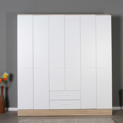 Armoire moderne blanche avec nombreuses tablettes, 88,2 po x 81,1 po x 20,5 po | Panneau de particules enduit, épaisseur: 0,6 pouce | Conception murale, organisation élégante et fonctionnelle pour votre espace