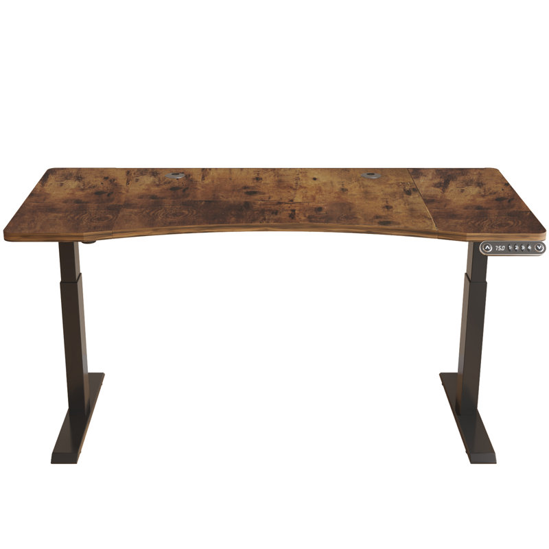 Sedgefield Adjustable Metal Base Standing Desk, Black, Wood Brown