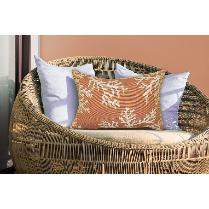 Polyester Throw Indoor/Outdoor Pillow Cover and Insert, Orange/Ivory