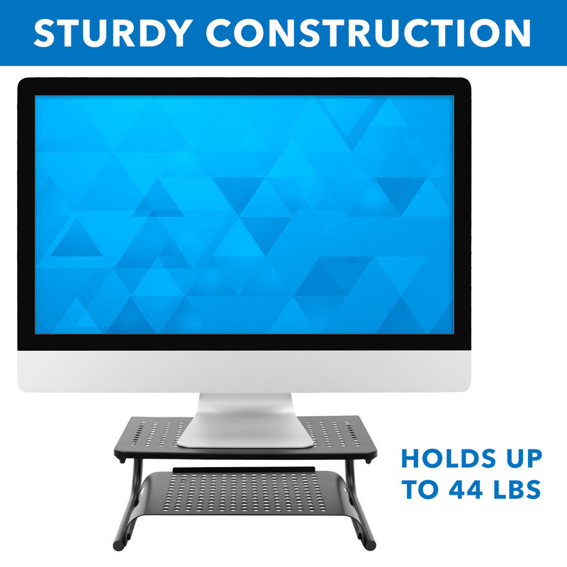 Black Metal Two-Tier Desktop Monitor Stand with Vented Design