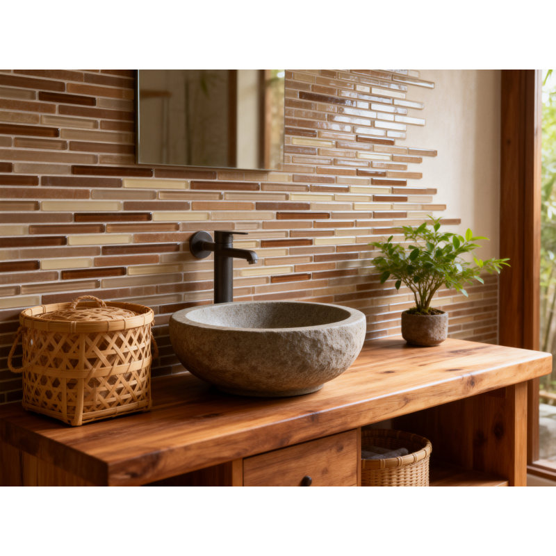 New Era Interlocking 12" x 12" Glass Brick Joint Mosaic Tile, Brown