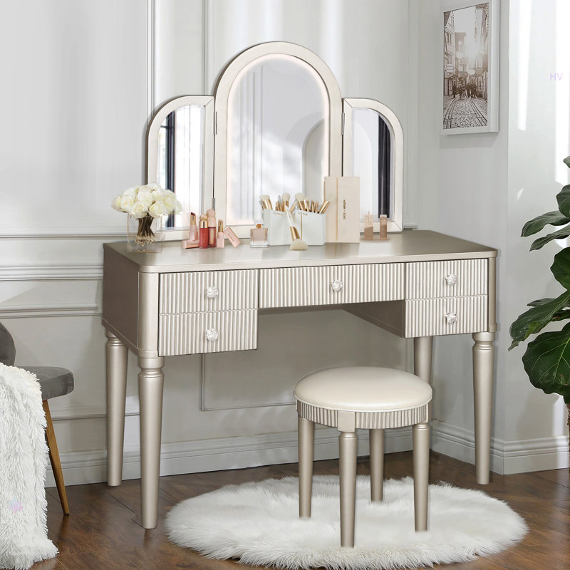 Ensemble de coiffeuse à miroir avec lumière DEL, ensemble de coiffeuse pour chambre à coucher / salle de maquillage