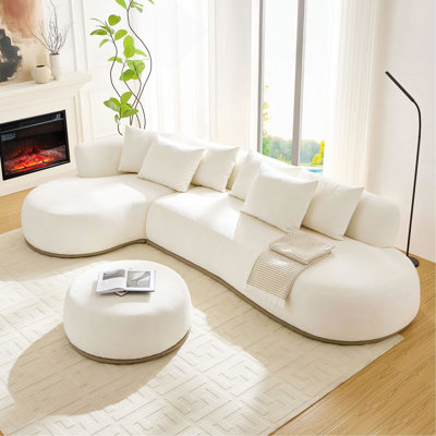 134.63'' Oversized L-Shape Sectional Sofa with Ottoman Couch with Facing Chaise Left Beige Sofa with Deep Seat for Living Room