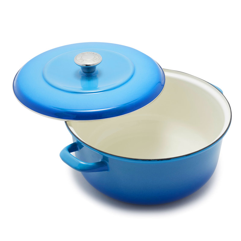 Merten And Storck 7 Quarts Non-Stick Enameled Cast Iron Round Dutch Oven, Azure Blue
