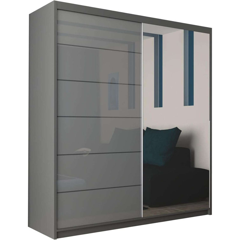 Cealain 2 Door Manufactured Wood Wardrobe, 200cm H x 180cm W x 62cm D, Grey