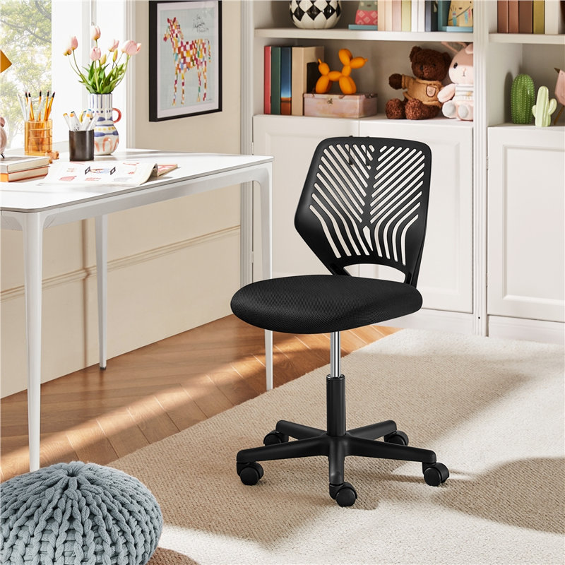 color Mid-Back Armless Mesh Padded Swivel Task Office Chair, Black, 36" H, Black