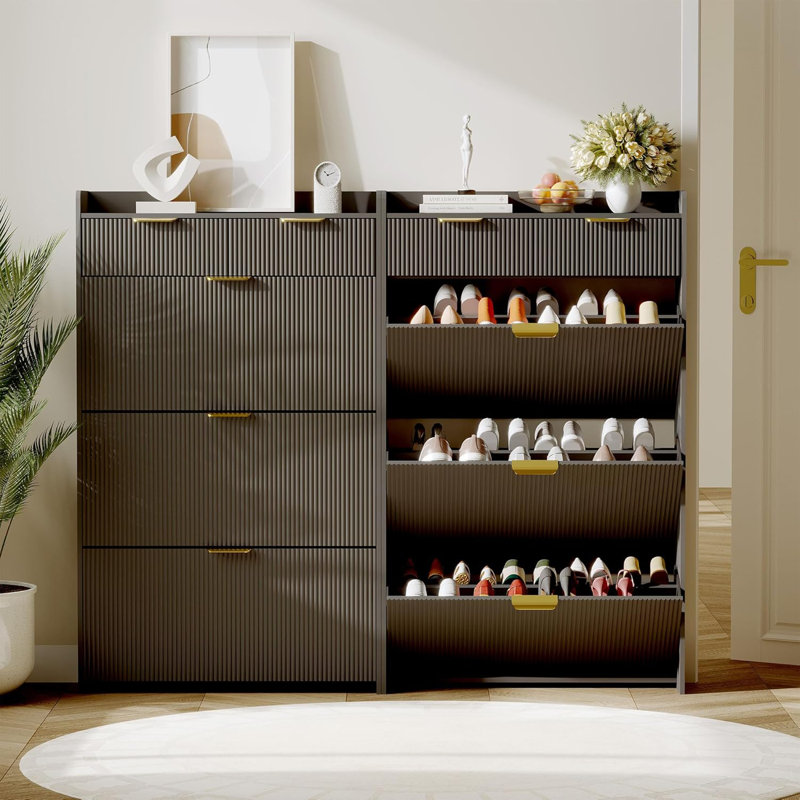 Fluted Shoe Storage Cabinet, Black