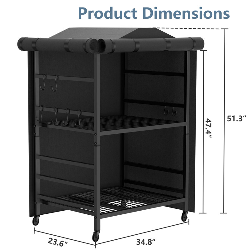 4.5ft Heavy-Duty Firewood Storage Station for Premium Stove Yukon/Bonfire/Ranger - Adjustable Log Rack with PVC Waterproof Cover, 34.8"W Mobile Cabinet & Tool Hooks