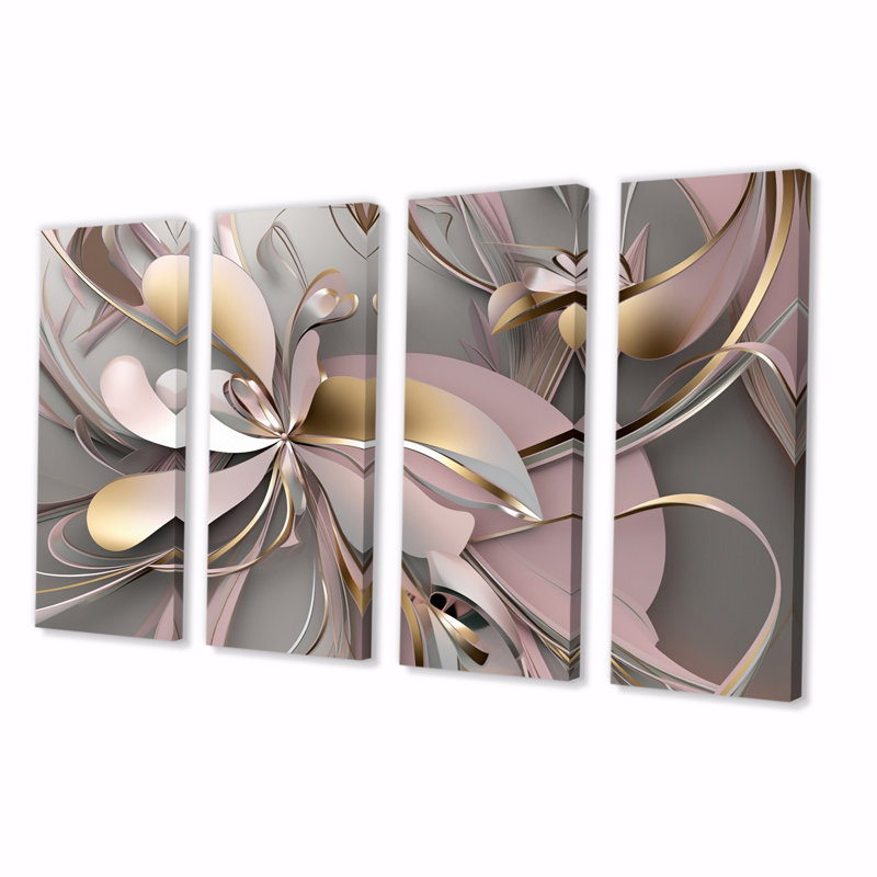 Liquide art or et effervescence rose I 4 pièces