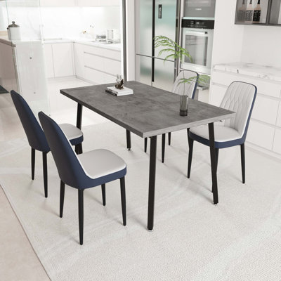 Expandable Rectangular Dining Table That Can Accommodate 4-6 People, Equipped With 4 PU Fabric Thick Padded Dining Chairs Table And Chairs, With Meta