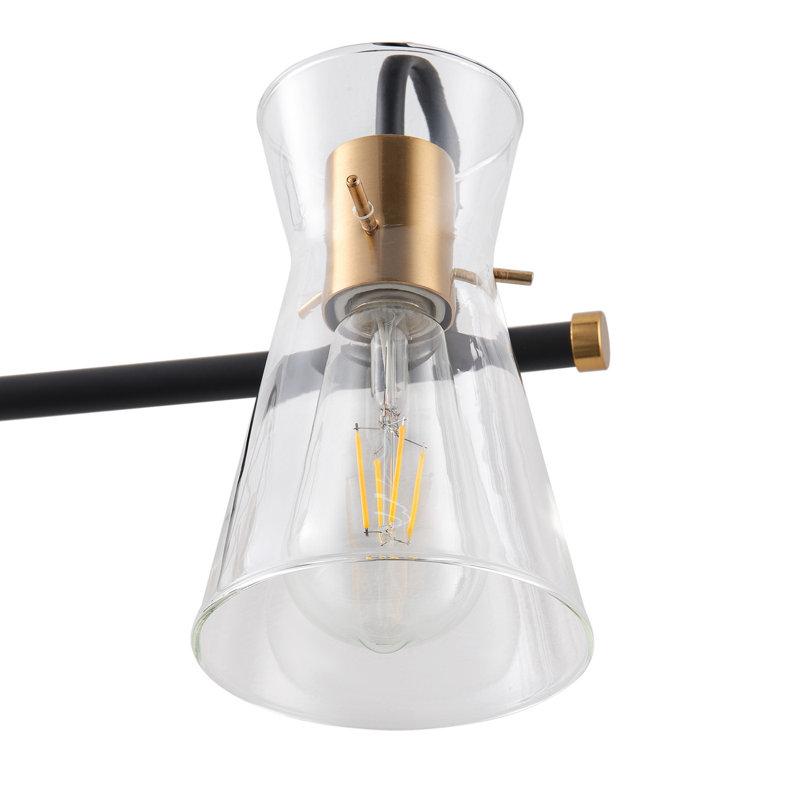 Black & Brass Vanity Light with Glass Shade, Dimmable, E26 Base – UL Certified, 9.45" H x 30.31" W x 6.89"D, 4 Lights