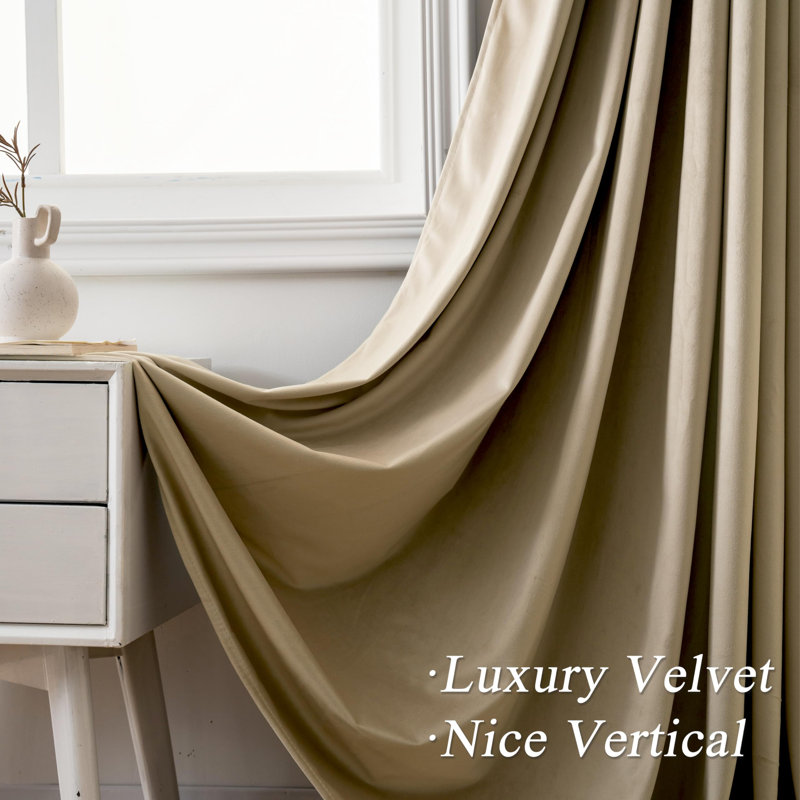 Velvet Curtains Room Darkening Curtains 2 Panel Set Super Soft luxury Grommet Curtains, Camel Beige, 52" W x 84" L