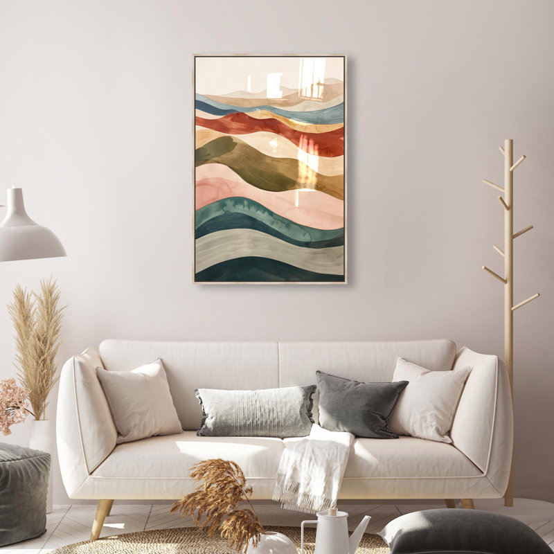 Oliver Gal Layers of Colors Abstract - Hand-Applied Glass Coat Framed Canvas Art, 24" H x 16" W, Cream