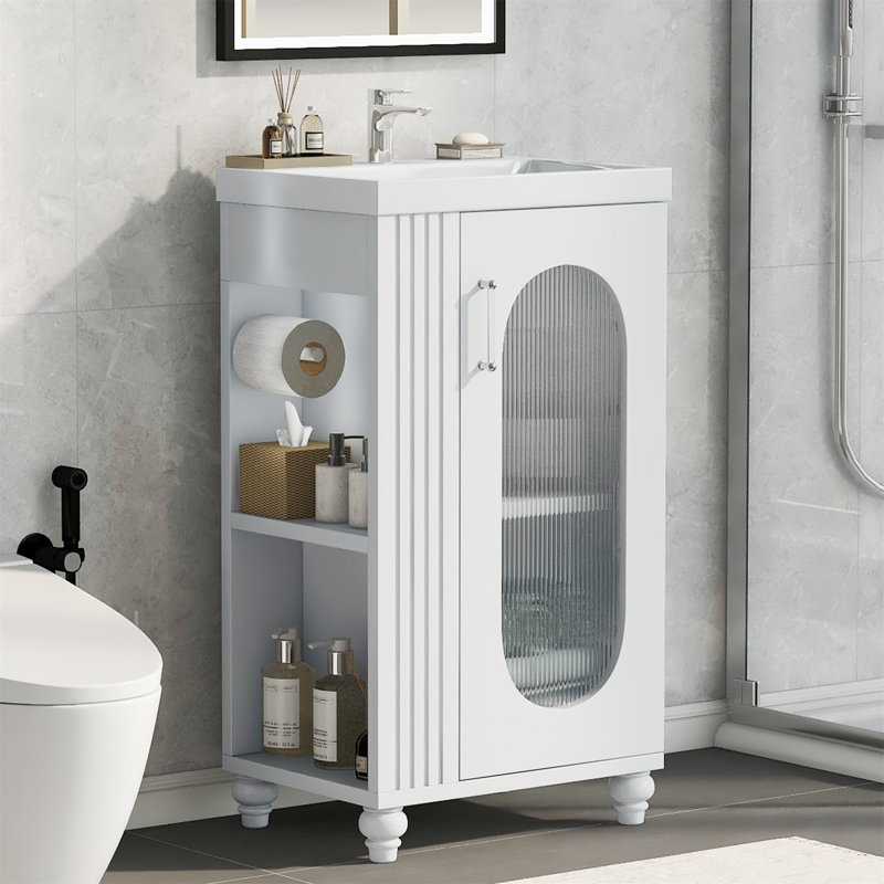 20"W Bathroom Vanity With Open Shelf, Toilet Paper Holder And Adjusatable Inner Shelf, White