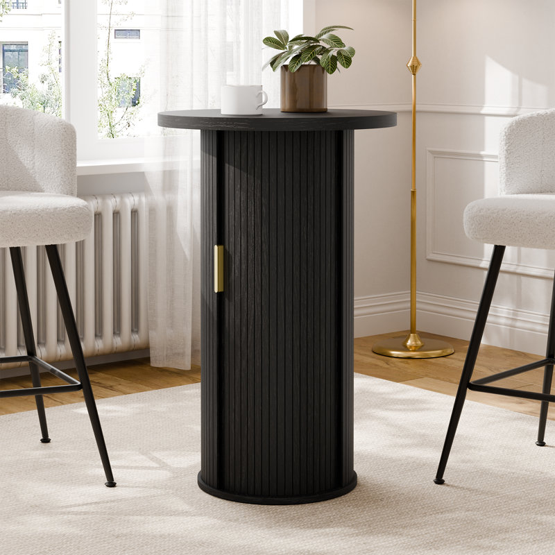 36" H Round Dining Table with Hidden Storage, Small Kitchen Bar Table for Dining Room, Pub, Basement, Black