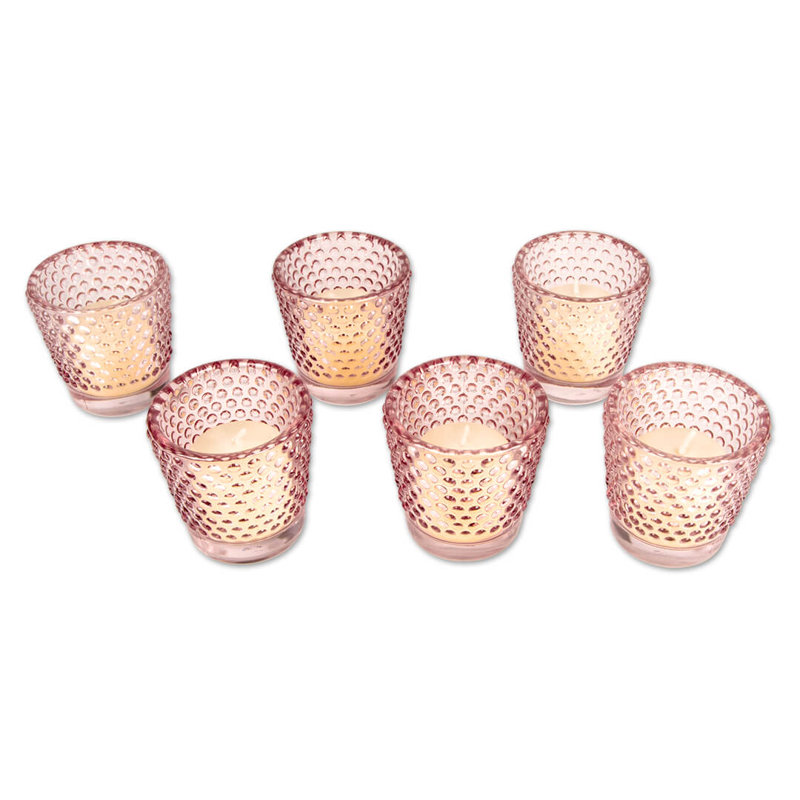 Porte-bougie en verre 6 pièces, Rose
