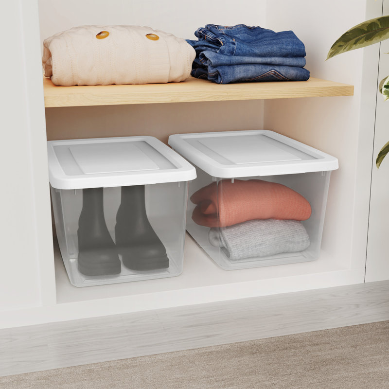 Sterilite 20 Qt Storage Boxes, Clear Plastic Containers w/ Lid, Set of 12, White