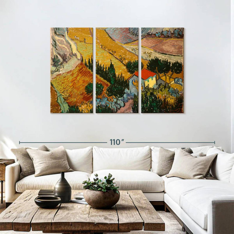 Alvord, paysage avec maison et laboureur, H 48 po x l 74 po
