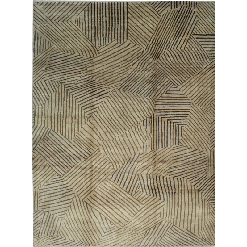 Tapis brun moderne en laine noué à la main 9 x 12, Rectangle 9 pi x 11 pi 10 po