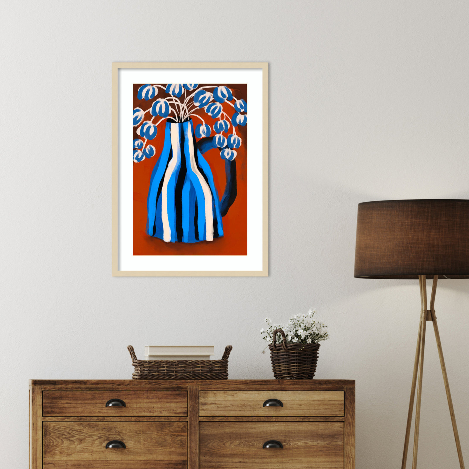 Galya "Striped Vase" Print by Treechild, 33" H x 24" W, Brown