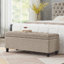 Banc de rangement rembourré capitonné à boutons, banc d'entrée en tissu de lin avec pieds en bois fuselés, banc de lit en lin-1150472412