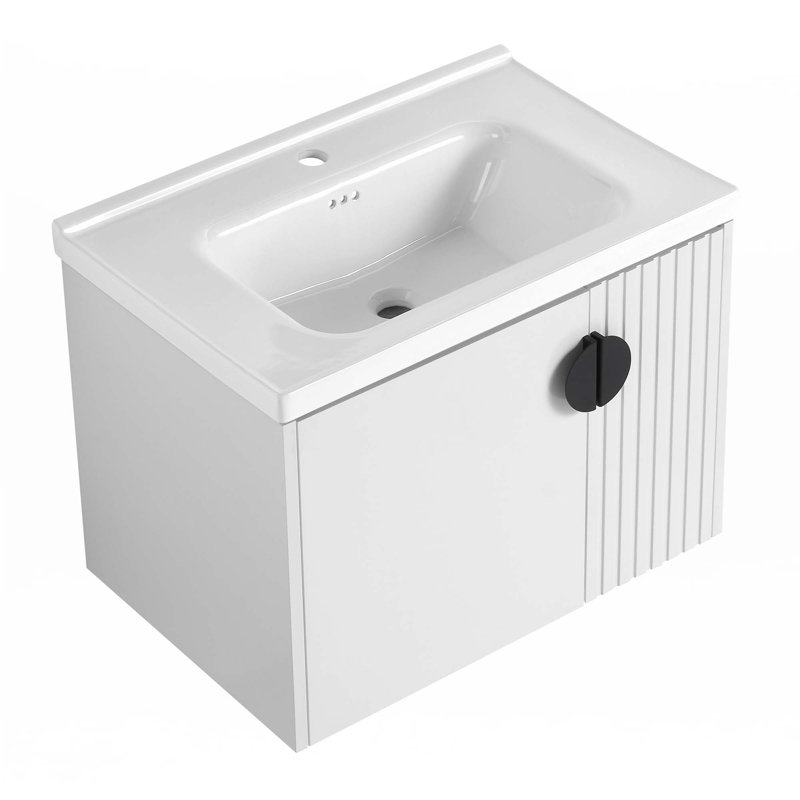 Small Bathroom Vanity With Sink, White, Black