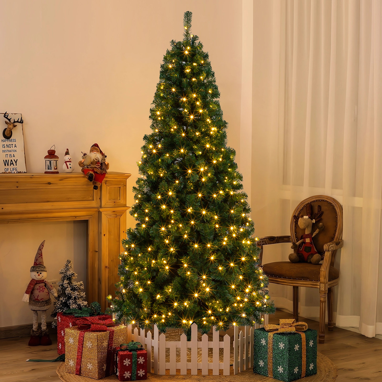 The Holiday Aisle® 7 Ft. Green Half Pre-Lit Christmas Tree With 230 LED ...