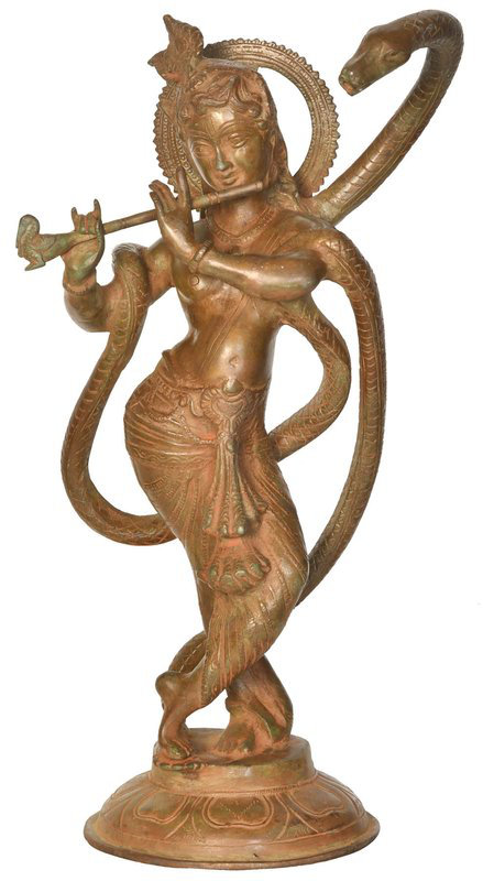 Figurine Shri Krishna et Kaliya, Brun