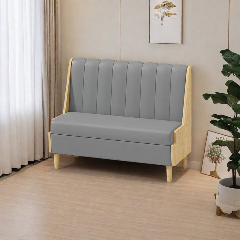 Banc rembourré en similicuir Modern, Gris clair