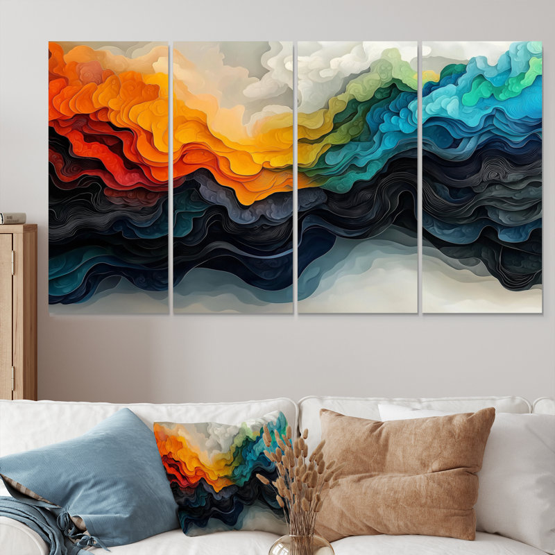 «Minimalist Ethereal Abstract t Marble Ocean III» - art mural éthéré - art mural moderne sur toile, H 32 po x l 64 po, 4
