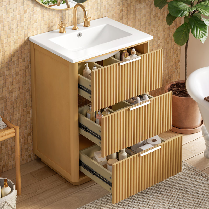 24" Solid Wood Bathroom Vanity Natural