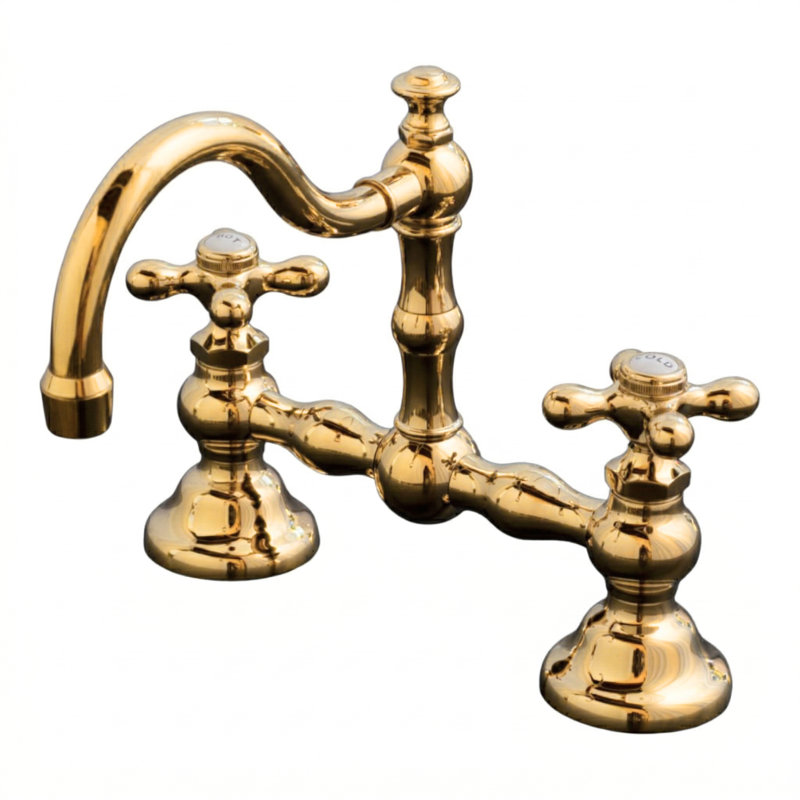 Poignée en croix pour lavabo Rio Grande Bridge, Unlacquered Polished Brass