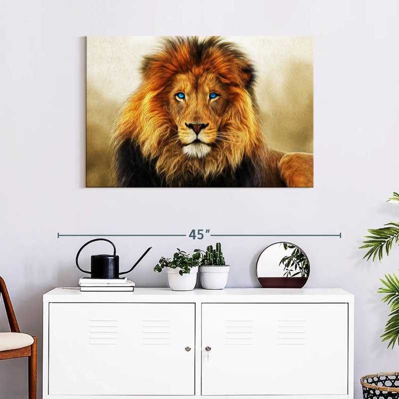 «Blue Eyed Lion», reproduction sur toile, H 36 po x l 24 po x P 1,25 po