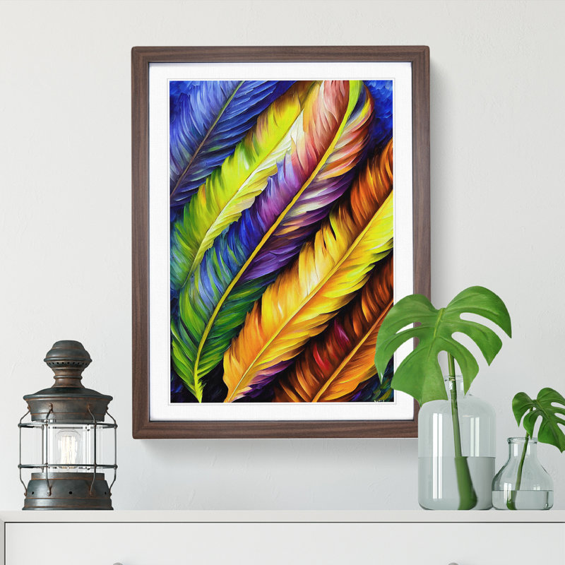 Beautiful Feathers No.1 - Single Picture Frame Print, 64cm H x 46cm W x 2cm D, Walnut Framed