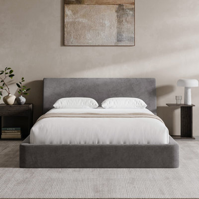  Airframe Queen Bed Frame With Ergonomic Angled Foam Cushioned Headboard, Minimalist Design Platform Bed Frame, No Box Spring Needed, Easy Assembly (Moon Grey)