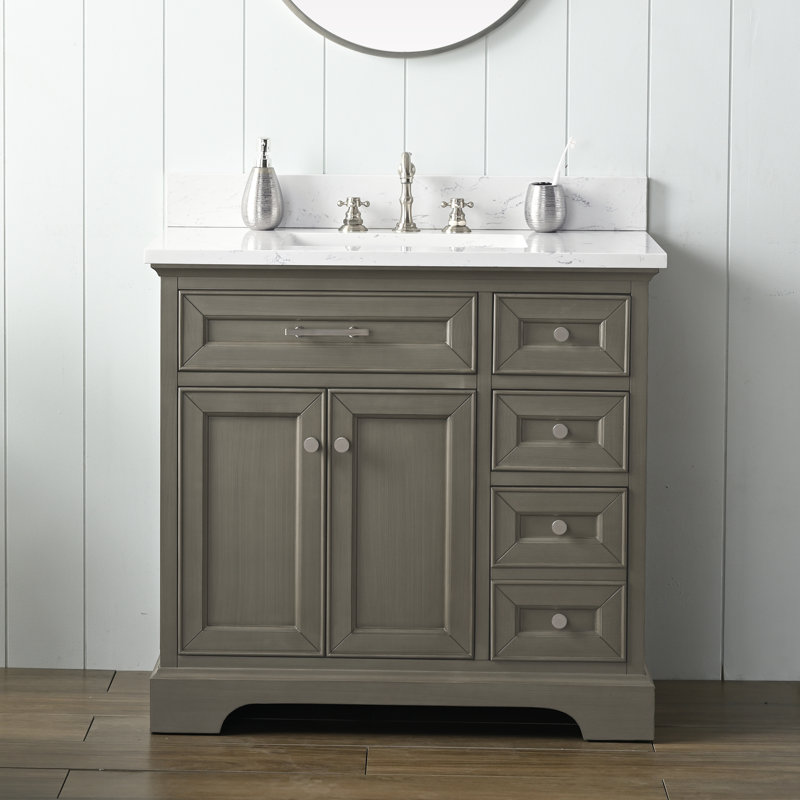 Thompson 36" W Single Bathroom Vanity, Silver Gray/Brushed Nickel