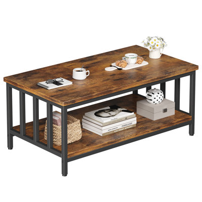 Coffee Table for Living Room, Farmhouse Living Room Table with Slatted Sides Frame for Home Office, Apartment, 39 inch Rustic Black and Brown