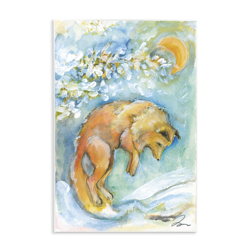 Art mural, "Saut de renard avec lune" par Jessica Mingo, H 19 po x l 13 po